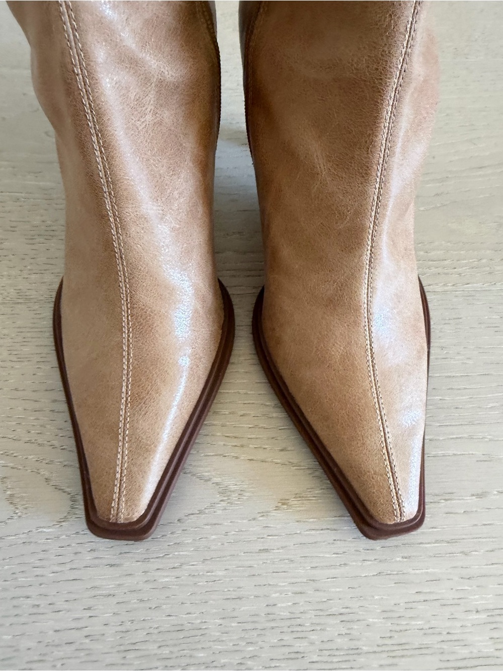 Zara Camel Tan Knee-High Pointed-Toe Heeled Boots - Picture 4 of 14